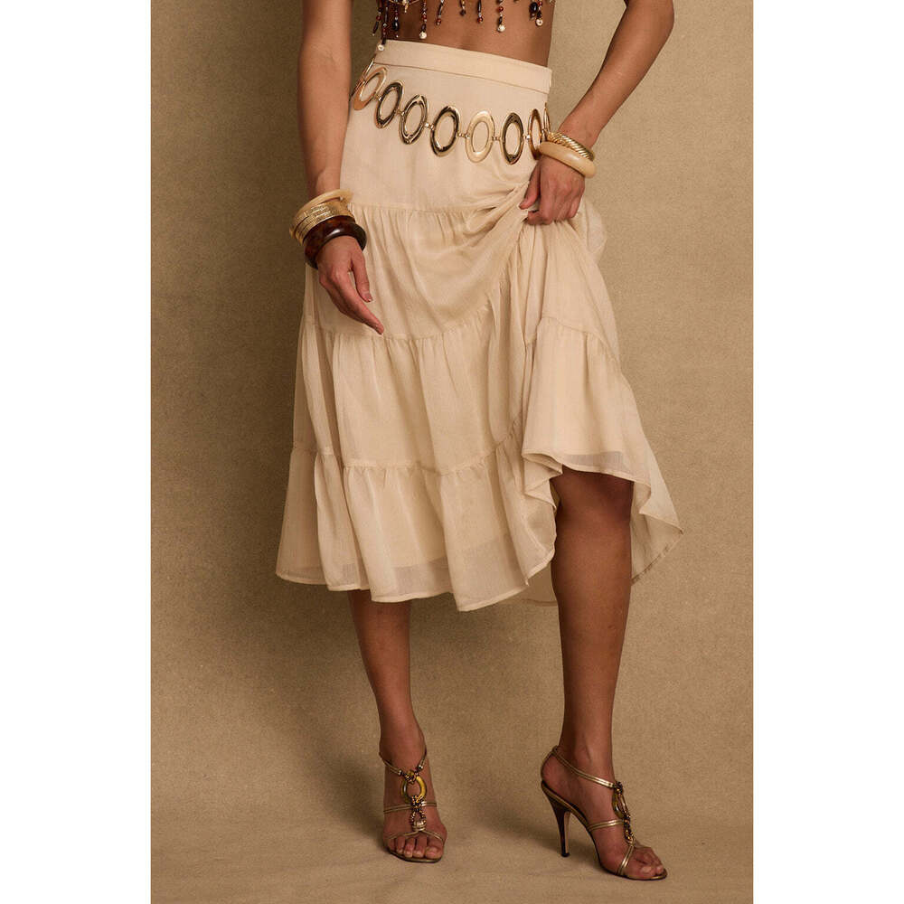 12th Tribe Jolene Beige Tulle Tier Maxi Skirt Size SS